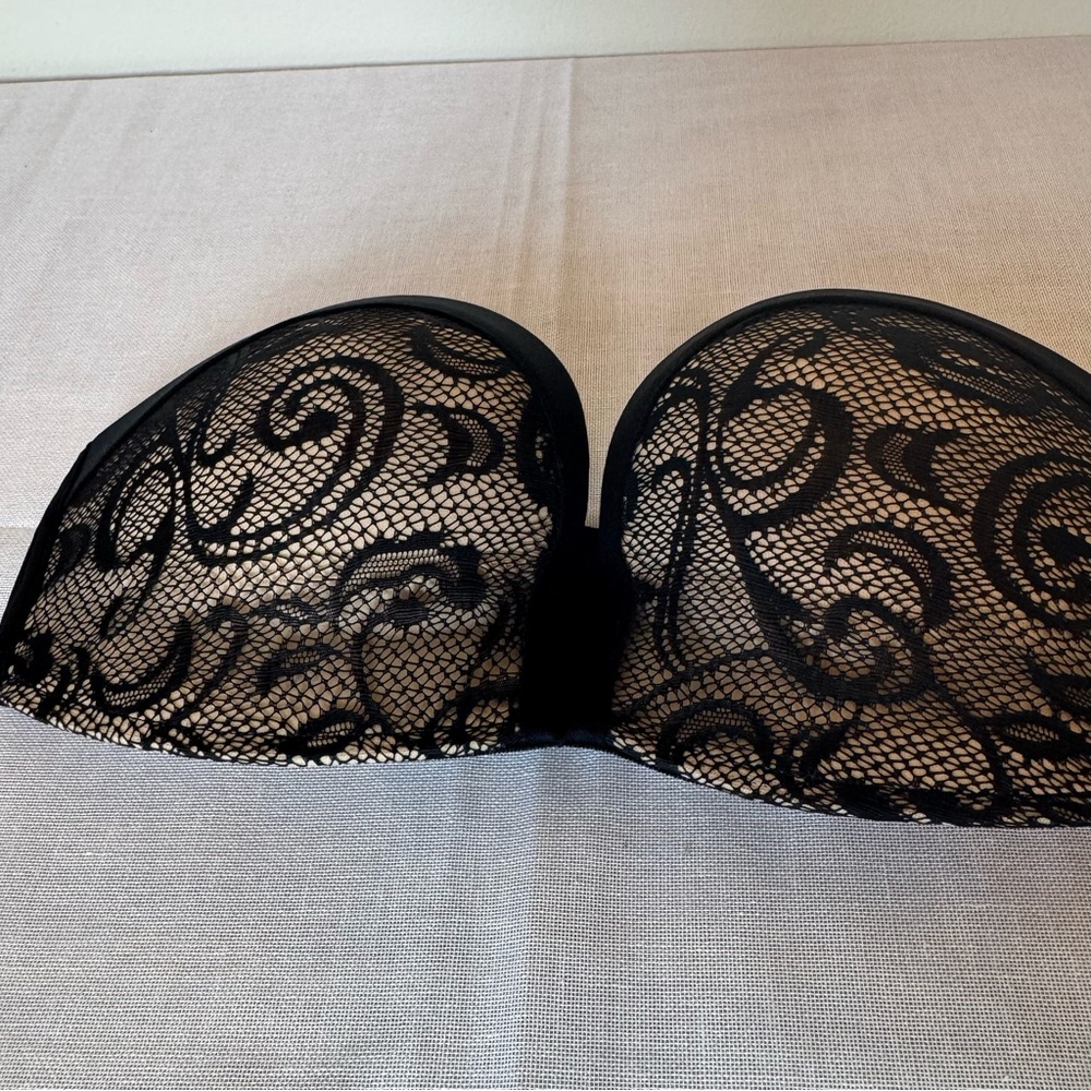 Elegant Black Lace Strapless Bra 30C Fancy Club lingerie Event 0061 - Picture 4 of 12